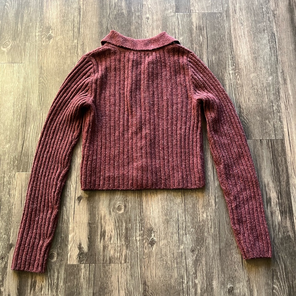 William Rast Collared Zip Up Ribbed Crop Sweater Sz M - Picture 4 of 4